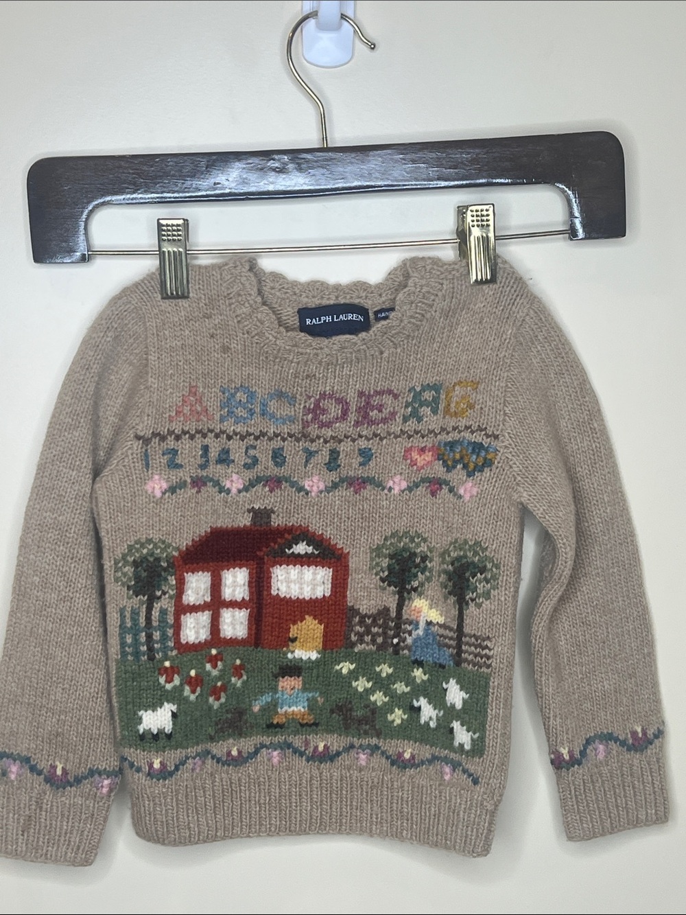 Ralph Lauren Beige Intarsia Farmhouse Crewneck Sweater